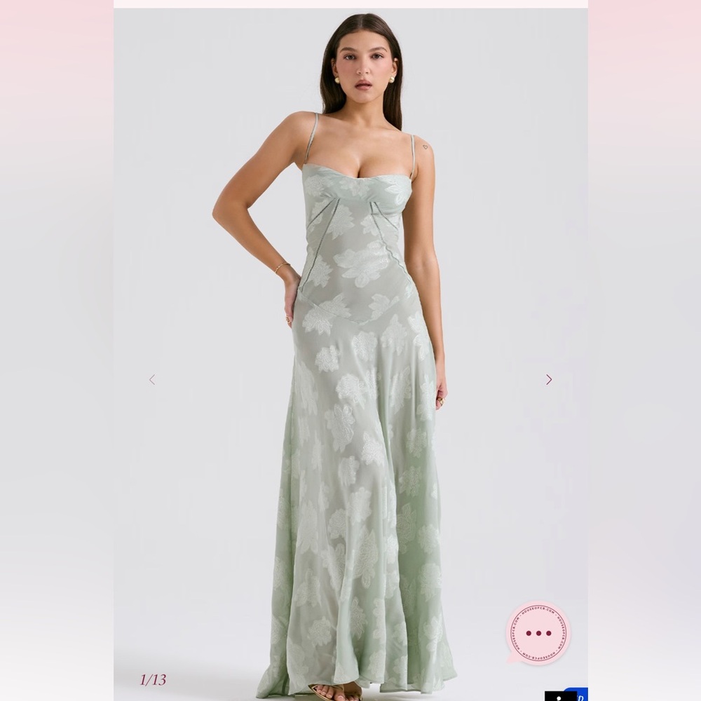 Pistachio Floral Lace Back Maxi Dress